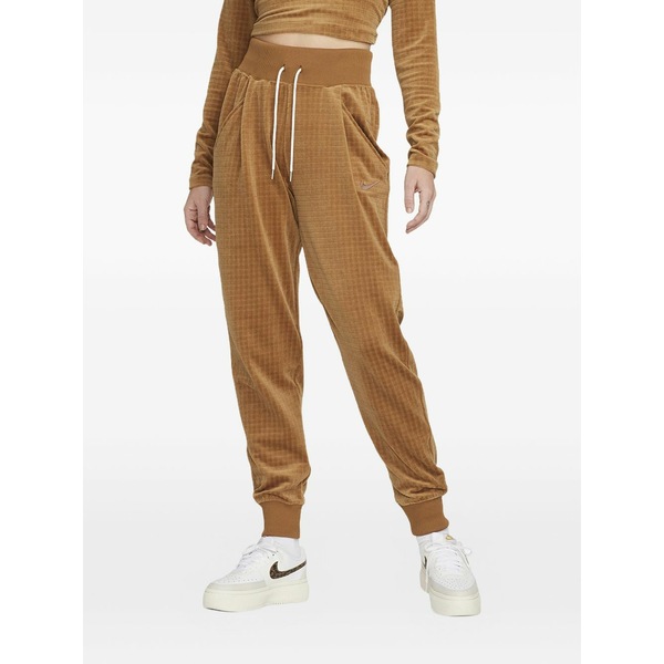 ナイキ レディース 心地よいズボン下 ボトムス High-waisted velour trousers Brown