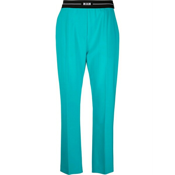エムエスジイエム レディース 心地好いズボン下 ボトムス Logo-waist slim tailored trousers  Blue