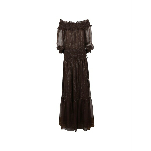 セルフ・ポートレイト レディース 衣装 トップス Georgette metallic-thread shirred maxi dress Brown