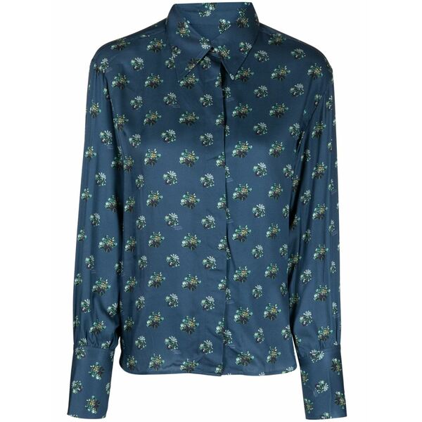 棲み家 狐狸 レディース プルオーバー トップス Floral-print long-sleeve shirt Blue
