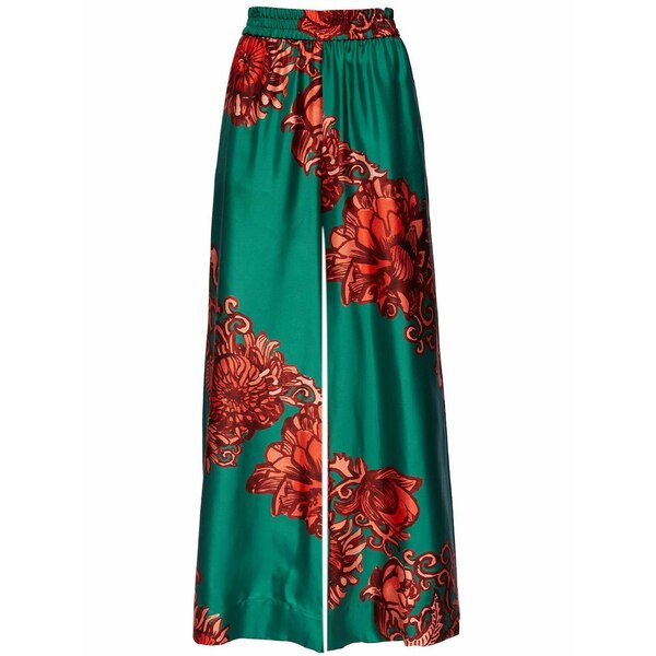 ラ・ダブル・ジェイ レディース 心地よいズボン下 ボトムス Floral-print palazzo trousers Green