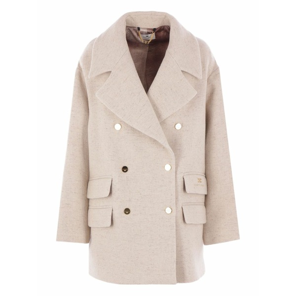エリザベスフランキ レディース 厚地の外套 アウター Double-breasted gold-button coat Neutrals