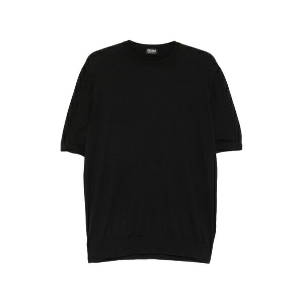 ゼニア メンズ ティーシャツ トップス Knitted t-shirt Black