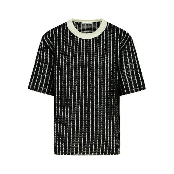 ジル・サンダー メンズ ティーシャツ トップス Crochet striped t-shirt Black