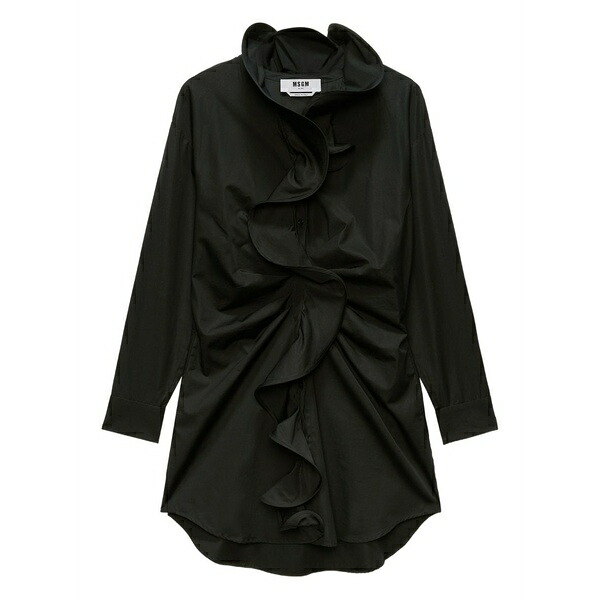 エムエスジイエム レディース 衣裳 トップス Ruffled shirt dress Black