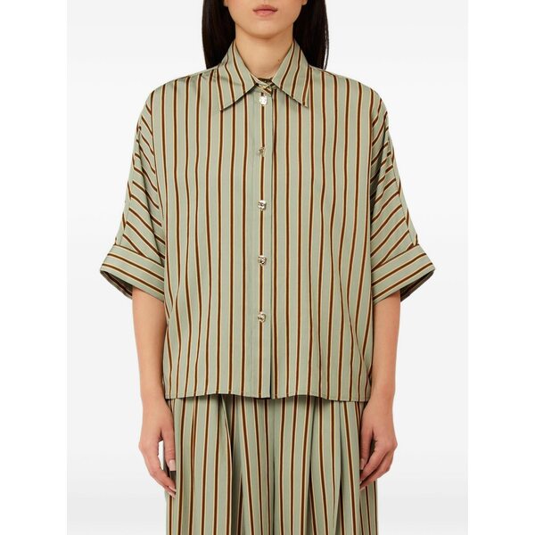 リュージョー レディース ティーシャツ トップス Striped button blouse Green