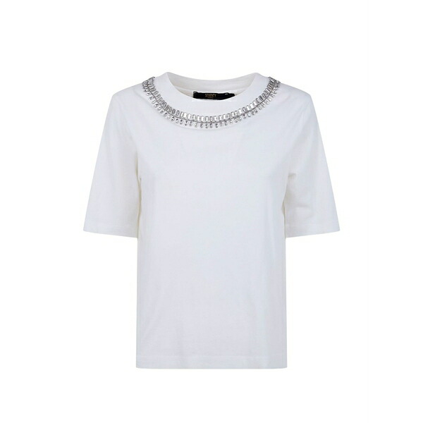 セブンティ レディース プルオーバー トップス Embellished crew neck t-shirt White
