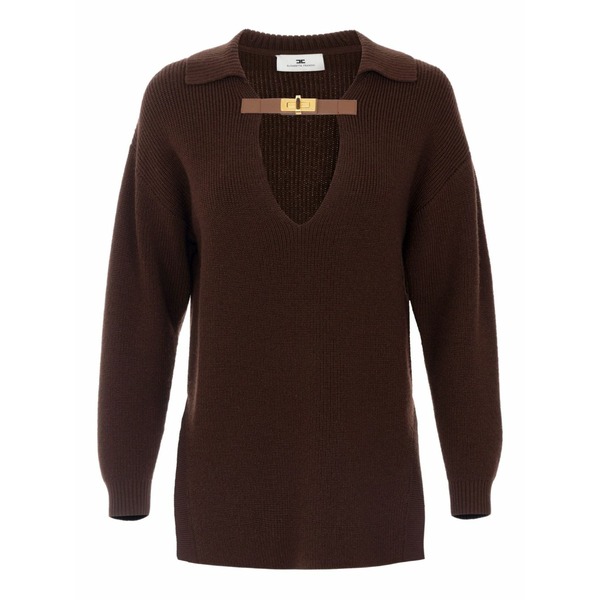 エリザベスフランキ レディース 編み物\u0026プルオーバー アウター Buckle-detail polo-collar sweater Brown