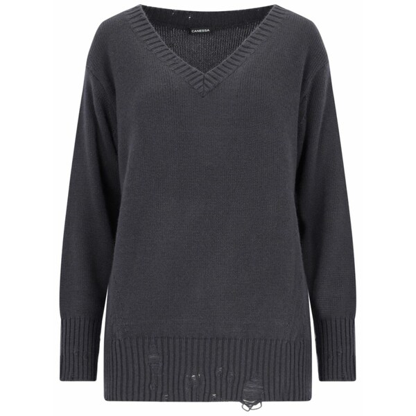 カネッサ レディース 編み物\u0026プルオーバー アウター Distressed sweater  Grey