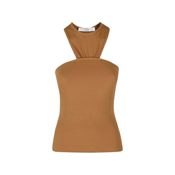 テラ レディース カットソー トップス Ribbed-knit halterneck top Brown