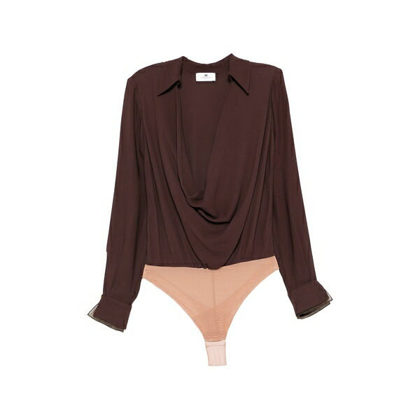 エリザベスフランキ レディース プルオーバー トップス Draped long-sleeve bodysuit Brown