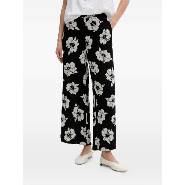 下唇長い巻き毛 レディース 心地よいズボン下 ボトムス Party pack floral-print wide-leg palazzo pants Black