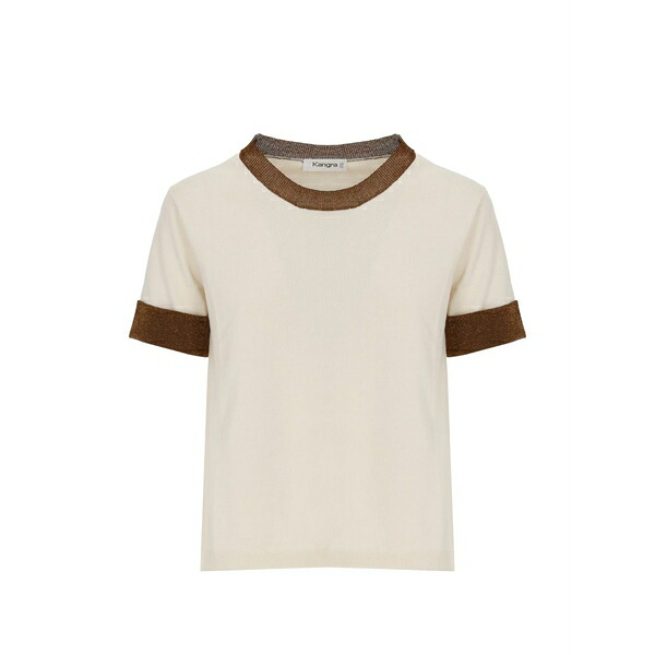 カングラ  レディース 編み物\u0026プルオーバー アウター Contrast-trim short-sleeve sweater Neutrals