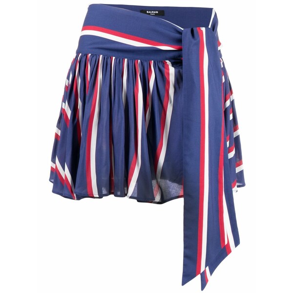 バルマン レディース スコート ボトムス Pleated striped miniskirt Blue
