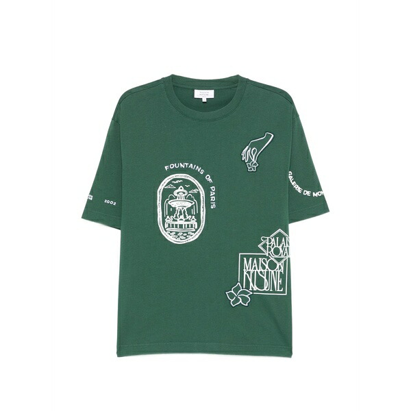 住み家 稲荷 メンズ ティーシャツ トップス Art nouveau stamp-print t-shirt Green