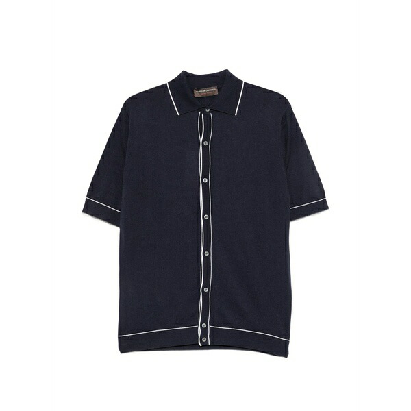 フィリッポ デ ラウレンティス メンズ プルオーバー トップス Short-sleeve trim-detail shirt  Blue