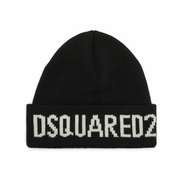 ディースクエアード メンズ 鳥打ち帽 付属物 Intarsia-logo wool beanie Black