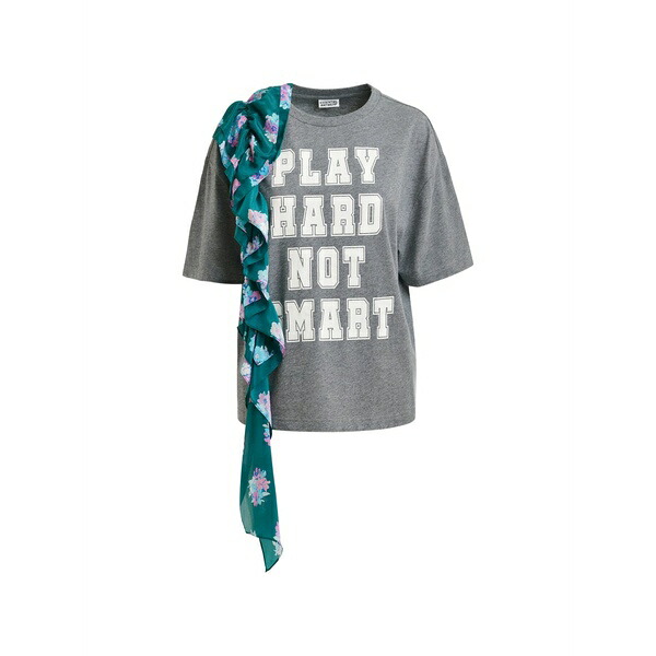 エッセンシャルアントワープ レディース プルオーバー トップス Frill-detail graphic-print t-shirt Grey
