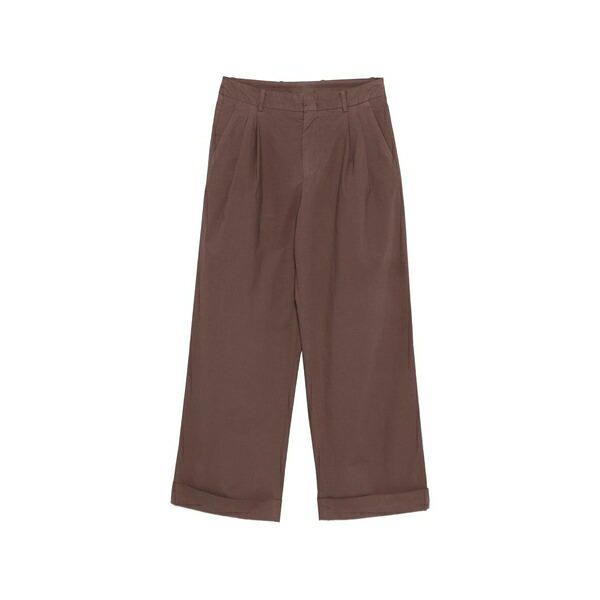 地下室 部屋の入り口 レディース 心地よいズボン下 ボトムス Angie pleated turn-up trousers Brown