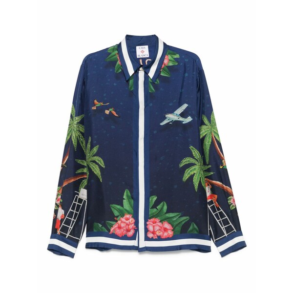 カサブランカ メンズ ティーシャツ トップス Silk shirt Blue