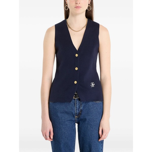 トミー ヒルフィガー レディース 上衣＆上衣 アウター Logo-embroidered v-neck waistcoat Blue