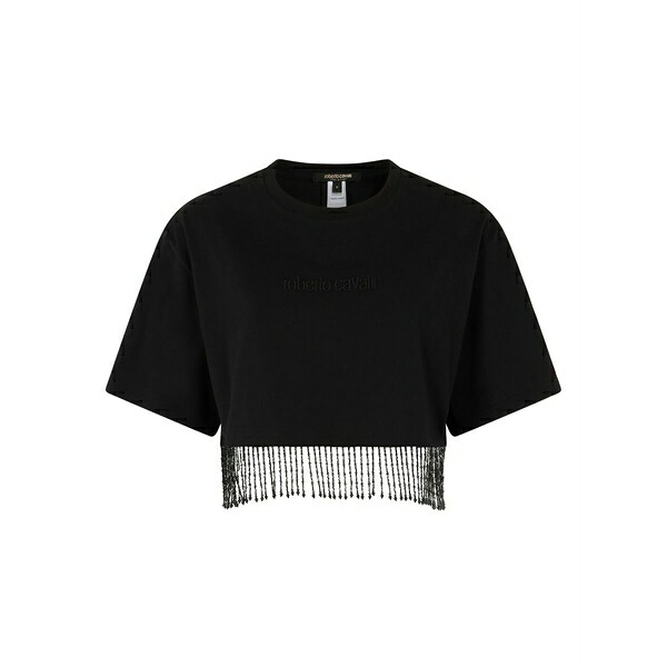 ロベルトカヴァリ レディース プルオーバー トップス Beaded-fringe crop top Black