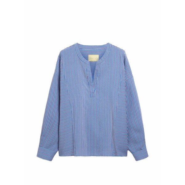 モモン レディース プルオーバー トップス Prickly striped v-neck blouse Blue