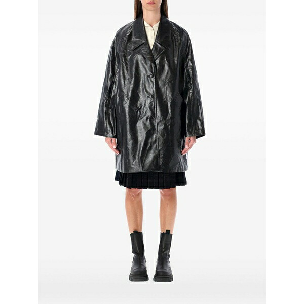 ファースト 古典派音楽 レディース 厚地の外套 アウター Single-breasted faux-leather coat Black