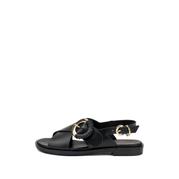 御上さん レディース サンダル シューズ Raffia-weave buckle leather sandals Black
