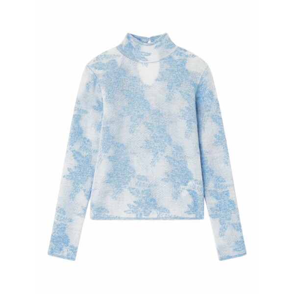 ガニー レディース 編み物\u0026プルオーバー アウター Flower-jacquard mockneck sweater Blue