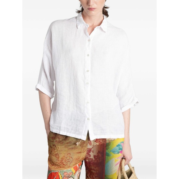 １２０％リノ レディース プルオーバー トップス Three-quarter sleeves shirt White