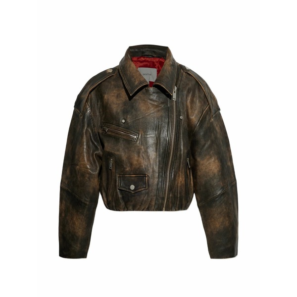 ゲタス レディース 上衣＆上衣 アウター Diana asymmetric-zip leather jacket Brown
