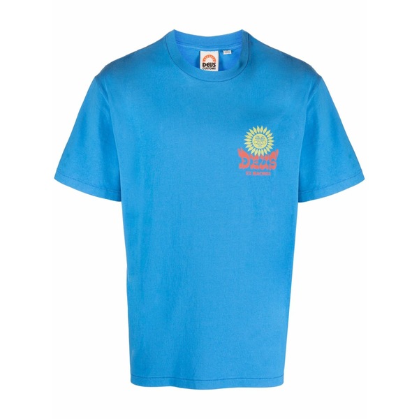 デウス 抽出エキス マキナ メンズ ティーシャツ トップス Logo-print recycled cotton t-shirt Blue