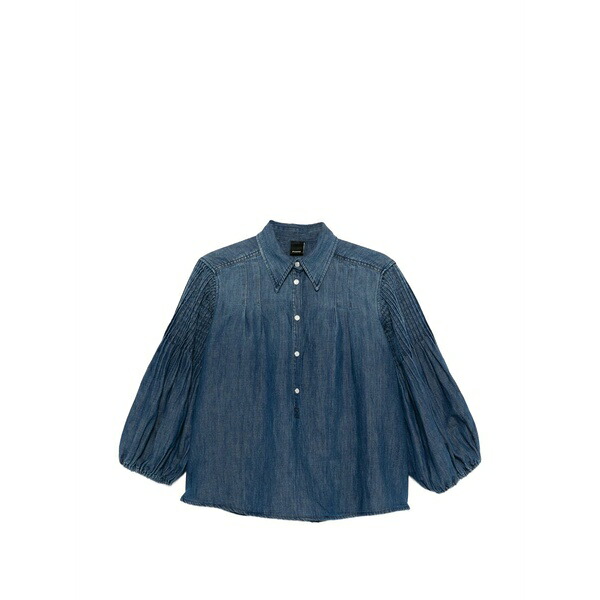 ピンコ レディース プルオーバー トップス Button pleated blouse Blue