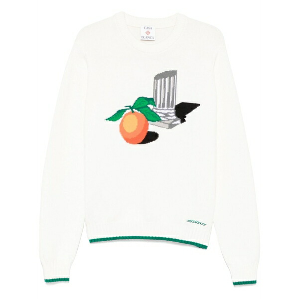 カサブランカ メンズ 編み物\u0026ティーシャツ アウター Intarsia-knit sweater White