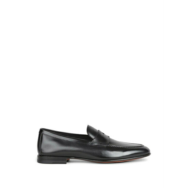 サントーニ メンズ スリッポン・ローファー シューズ Leather penny loafers Black