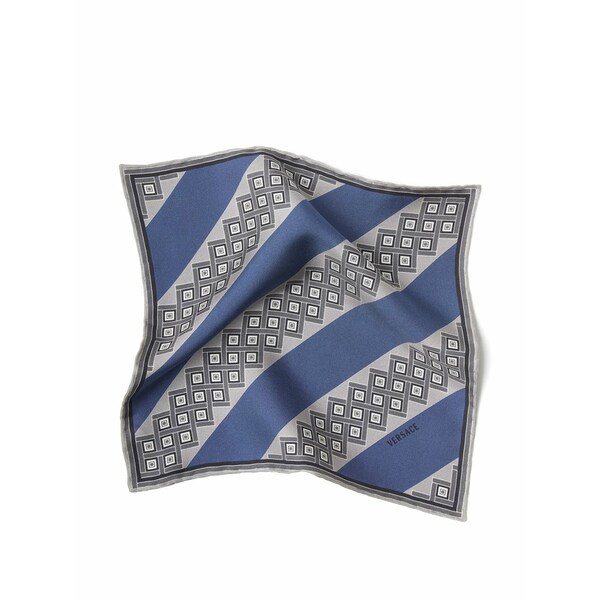 ヴェルサーチ メンズ 消音装置・袈裟・えり巻き 佩び物 Printed silk twill pocket square Blue