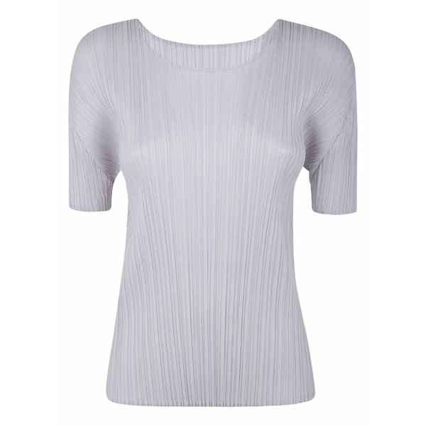 筋目 プリーズ イッセイ ミヤケ レディース プルオーバー トップス Pleated short-sleeve top Grey