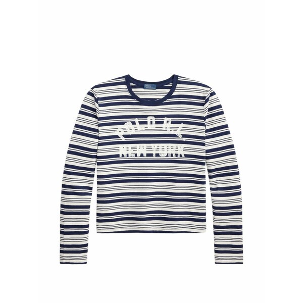 ラルフローレン レディース ティーシャツ トップス Striped logo-print t-shirt Blue