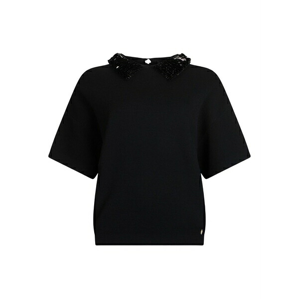 リュージョー レディース ティーシャツ トップス Sequin-embellished colared t-shirt Black