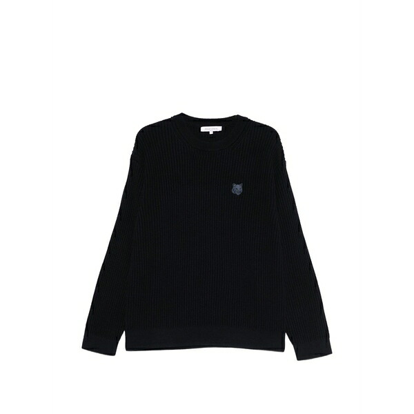 棲み家 稲荷 メンズ 編み物\u0026ティーシャツ アウター Fox-patch crew-neck sweater Blue