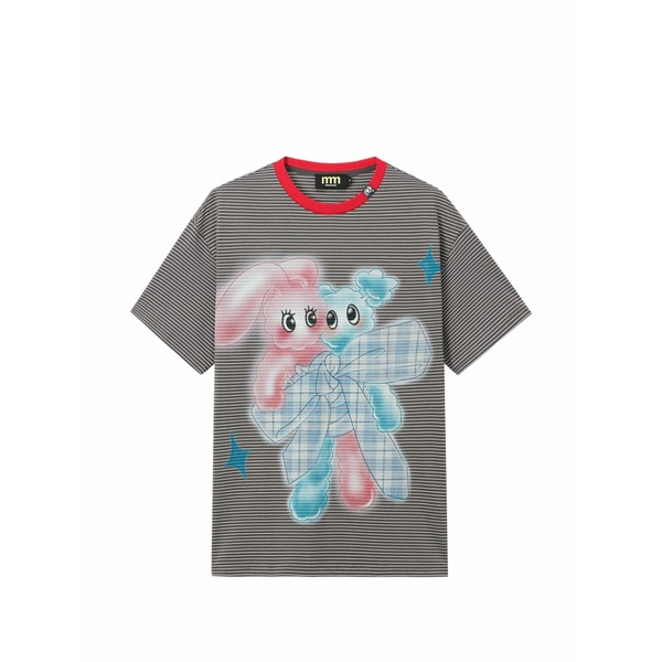 ミニ皮膚軟化剤 レディース プルオーバー トップス Striped graphic-print cotton t-shirt Grey