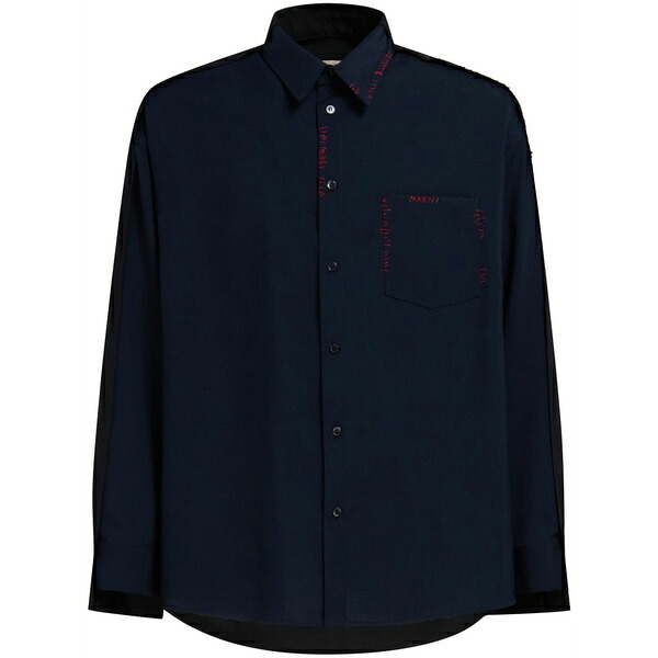 マルニ メンズ ティーシャツ トップス Panelled virgin-wool shirt  Blue