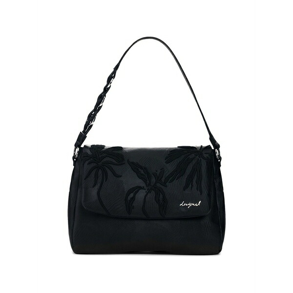 デジグアル レディース ショルダーバッグ 御徒面子 Leaf-embroidered backpack Black