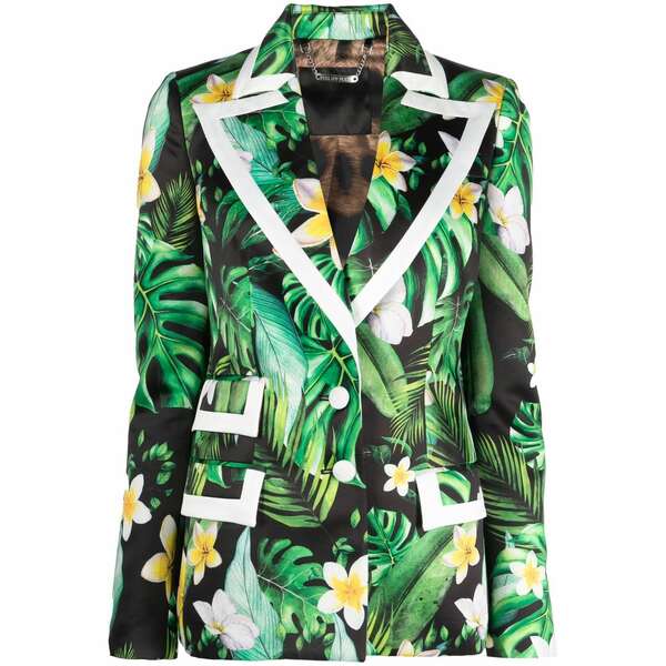 フィリップ飾り気の無い レディース 上衣＆上衣 アウター Floral-print single-breasted blazer Black