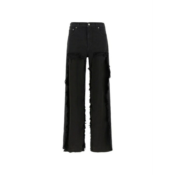 御機嫌冷やりとした レディース ジーンズズボン下 ボトムス Frayed distressed jeans Black