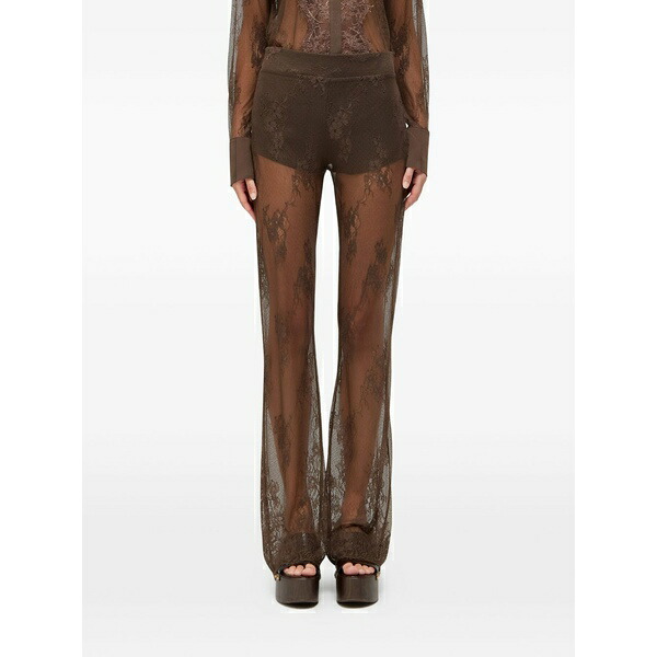 青みうしろ帯 レディース 心地好いズボン下 ボトムス Floral-lace trousers Brown