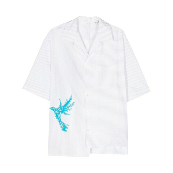 ランバン メンズ ティーシャツ トップス Bird-appliqu￡ pinstriped shirt Black
