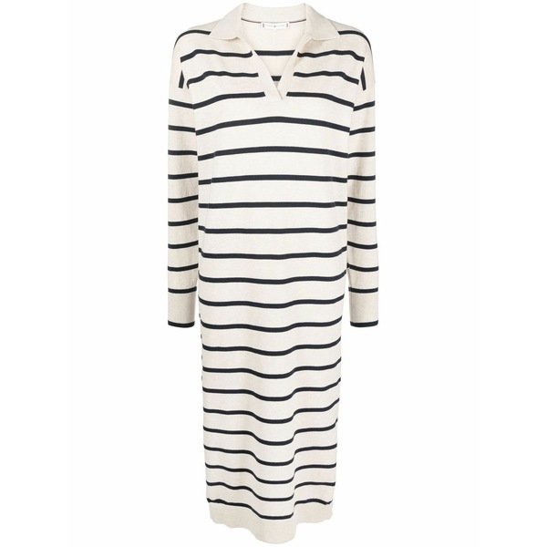トミー ヒルフィガー レディース ワンピース トップス Striped long-sleeved midi dress Neutrals｜asty