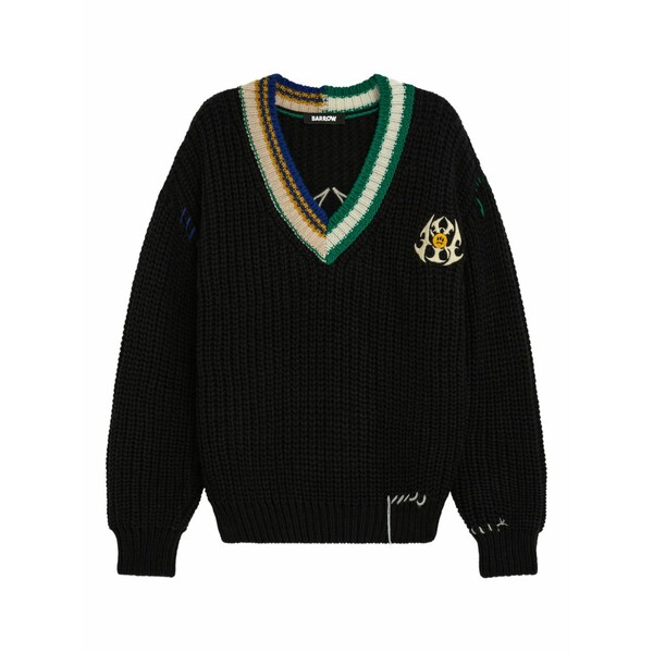 バロウ レディース 編み物\u0026プルオーバー アウター V-neck sweater  Black